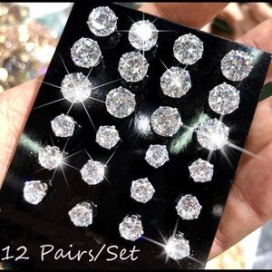 12 Pair Zirconia Earrings MEN / WOMEN